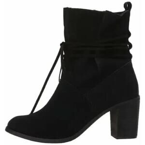 TOMS Mila Black Suede Wrap Around Slouchy Boho Boot 3" Block Heel Women's Size 9